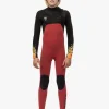 Online Vissla High Seas Boys Fire 3-2 Full Chest Zip Wetsuit Red