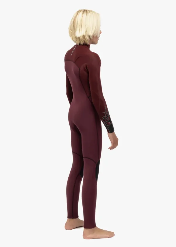 Hot Vissla High Seas Boys Fire 3-2 Full Chest Zip Wetsuit Wine